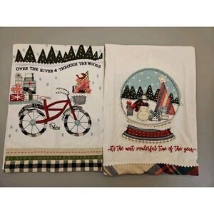 Glory Haus Christmas Themed Embroidered Tea Towels Lot Of 2